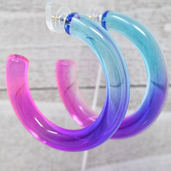 2.25" BLUE, PURPLE, PINK OMBRE TRANSLUCENT HOOPS - Picture 1 of 12